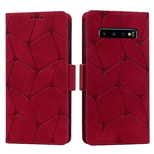 Handyhülle Samsung Galaxy S10 Stoßfest Hülle Magnet Kartenfach Standfunktion Wallet Leder Klappbar Schutzhülle für Samsung S10 Rot von ONETHEFUL