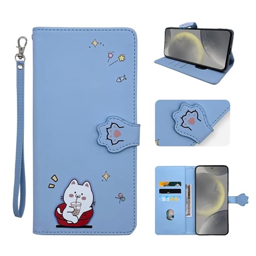 Handyhülle für Samsung Galaxy S24 Hülle Premium PU Leder Magnet Kartenfach Standfunktion Klapphülle Schutzhülle mit Samsung S24 blau von ONETHEFUL