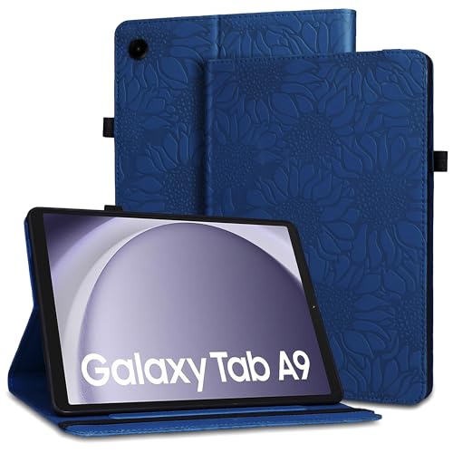 Hülle für Samsung Galaxy Tab A9 SM-X110/SM-X115 Schützhülle mit KlappStänder Elastisches Band Kartensteckplatz Case für Galaxy Tab A9 8.7" Blau von ONETHEFUL