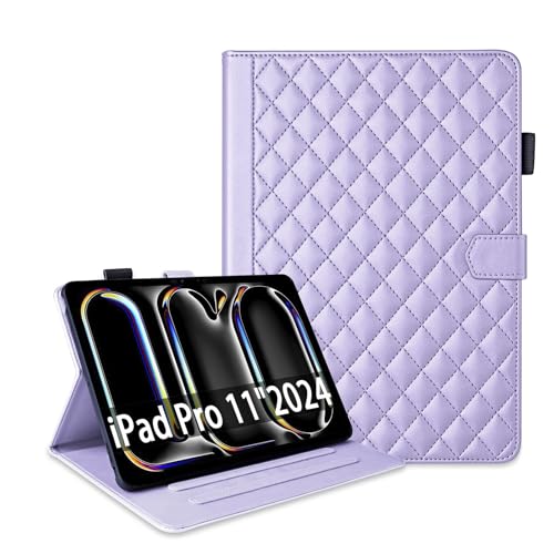 Hülle für iPad Pro 11 Zoll 2024 (5. Generation) Leder Schutzhülle mit Ständer Kartenfächer Stoßfeste, Klapphülle Auto Schlaf/Wach iPad Pro 11 Zoll M4 Violett von ONETHEFUL