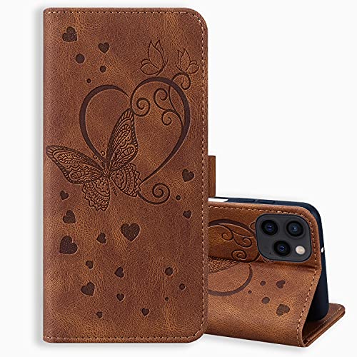 ONETHEFUL Schutzhülle für iPhone 12/12 Pro, Schutzhülle, Zubehör, Flip Cover, Relief, Schmetterling, Telefon, Schutzhüllen aus Kunstleder mit Standfunktion, Braun ONETHEFUL Schutzhülle für iPhone 12/12 Pro, Schutzhülle, Zubehör, Flip Cover, Relief, Schmetterling, Telefon, Schutzhüllen aus Kunstleder mit Standfunktion, Braun von ONETHEFUL