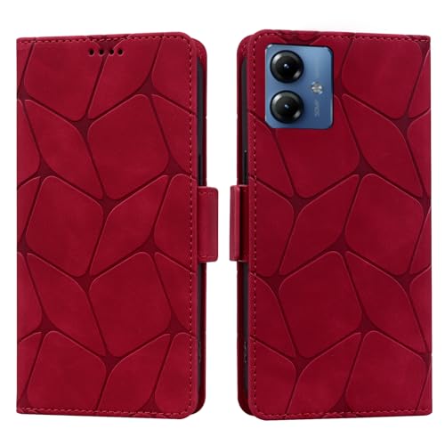ONETHEFUL Handyhülle Motorola Moto g14 Stoßfest Hülle Magnet Kartenfach Standfunktion Wallet Leder Klappbar Schutzhülle für Motorola Moto g14 Rot von ONETHEFUL