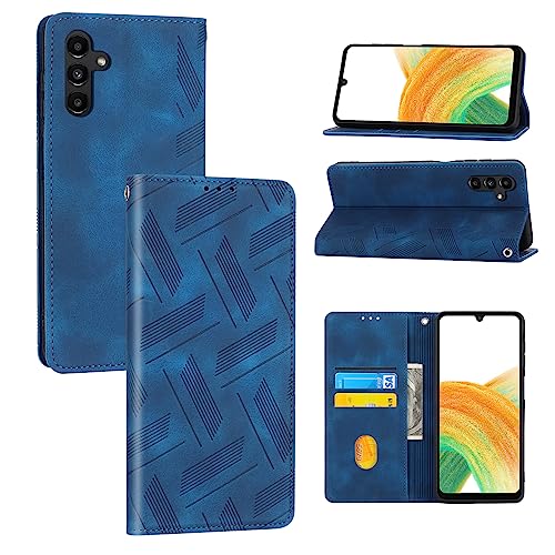 ONETHEFUL Handyhülle Samsung Galaxy A34 5G Premium PU Leder Stoßfeste Magnetverschluss Schutzhülle mit Kartenfach Standfunktion Klapphülle für Samsung A34 5G Blau von ONETHEFUL