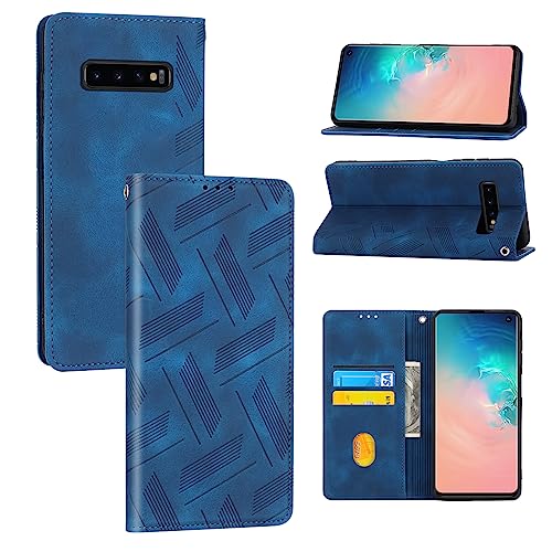 ONETHEFUL Handyhülle Samsung Galaxy S10 Premium PU Leder Stoßfeste Magnetverschluss Schutzhülle mit Kartenfach Standfunktion Klapphülle für Samsung S10 Blau von ONETHEFUL