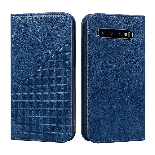 ONETHEFUL Handyhülle Samsung Galaxy S10 Standfunktion Kartenfach Wallet Premium PU Leder Klappbar Flip Stoßfest Schutzhülle für Samsung S10 Blau von ONETHEFUL