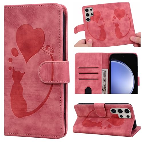 Handyhülle Samsung Galaxy S24 Ultra Standfunktion Kartenfach Wallet Premium PU Leder Klappbar Flip Stoßfest Schutzhülle für Samsung Galaxy S24 Ultra rosa von ONETHEFUL