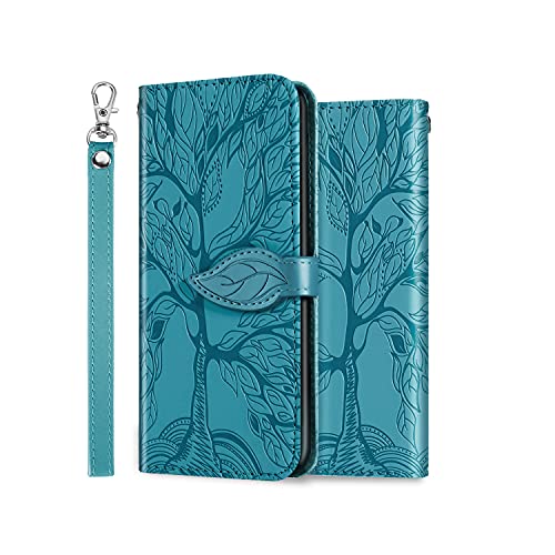 ONETHEFUL Handyhülle Tasche Book Cover für Samsung Galaxy A52 5G Hülle Kunstleder Klappbar Flip Phone Case Brieftasche Huelle Etui mit Ständer Blau von ONETHEFUL