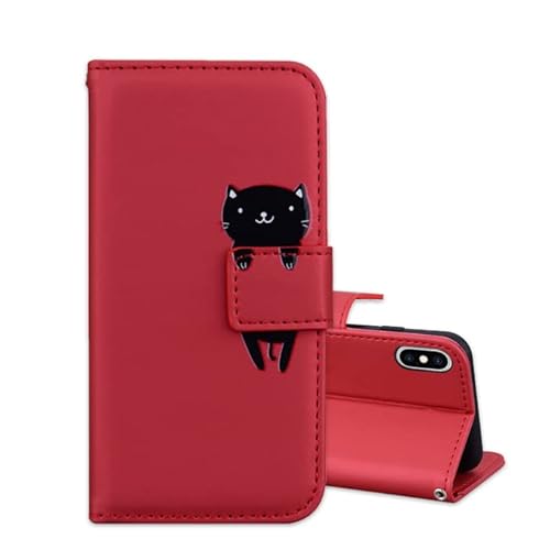 ONETHEFUL Handyhülle Tasche Book Cover für iPhone X/XS iPhone 10 Hülle Kunstleder Klappbar Flip Phone Case Brieftasche Huelle Etui mit Ständer rot von ONETHEFUL