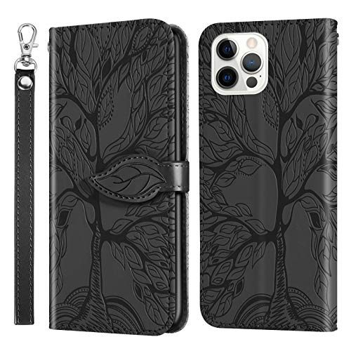 ONETHEFUL Handyhülle Tasche Kompatibel mit iPhone 15 Pro Max Hülle Kunstleder Klappbar Flip Book Phone Case Cover Brieftasche Huelle Etui mit Ständer Schwarz von ONETHEFUL