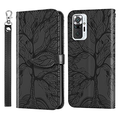 ONETHEFUL Handyhülle Tasche für Xiaomi Redmi Note 10 Pro Hülle Kunstleder Klappbar Flip Phone Case Brieftasche Huelle Etui mit Ständer Schwarz von ONETHEFUL