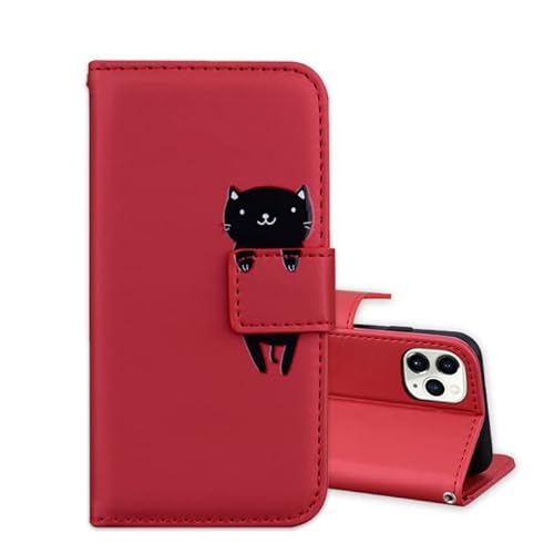 ONETHEFUL Handyhülle Tasche für iPhone 11 Pro Hülle Premium Leder Ständer Flip Phone Schutzhülle Klappbar Brieftasche Etui Huelle rot von ONETHEFUL