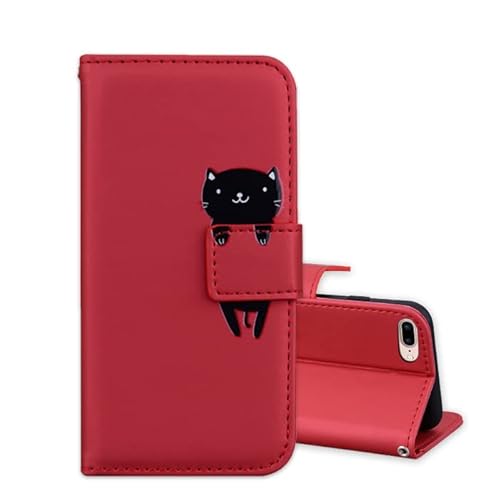 ONETHEFUL Handyhülle Tasche für iPhone 8 Plus/iPhone 7 Plus Hülle Premium Leder Ständer Flip Phone Schutzhülle Klappbar Brieftasche Etui Huelle rot von ONETHEFUL