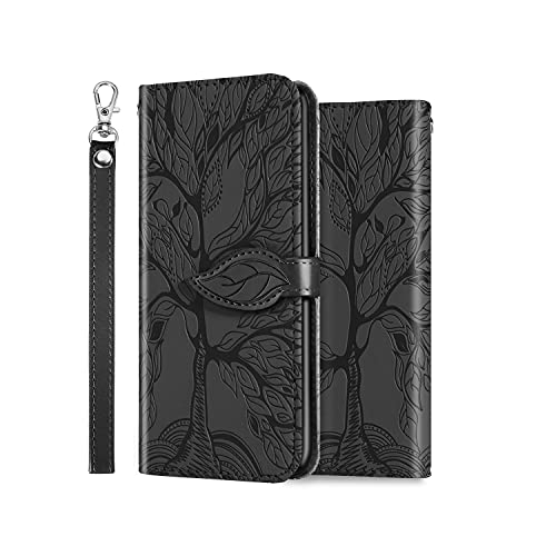 ONETHEFUL Handyhülle Tasche für iPhone X/XS iPhone 10 Hülle Kunstleder Klappbar Flip Phone Case Brieftasche Huelle Etui mit Ständer Schwarz von ONETHEFUL