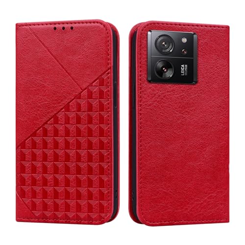 ONETHEFUL Handyhülle Xiaomi 13T / Xiaomi 13T Pro Standfunktion Kartenfach Wallet Premium PU Leder Klappbar Flip Stoßfest Schutzhülle für Xiaomi 13T / Xiaomi 13T Pro Rot von ONETHEFUL