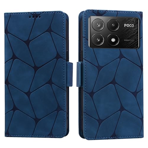 ONETHEFUL Handyhülle Xiaomi Poco X6 Pro Stoßfest Hülle Magnet Kartenfach Standfunktion Wallet Leder Klappbar Schutzhülle für Xiaomi Poco X6 Pro Blau von ONETHEFUL