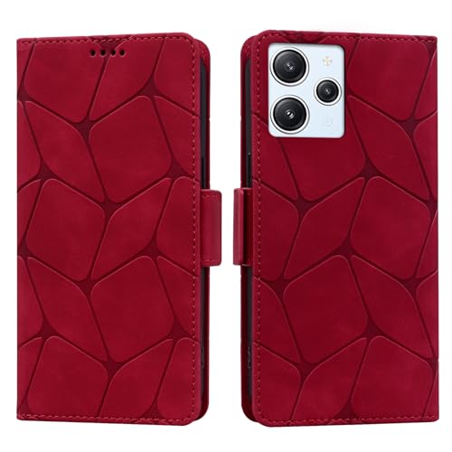 ONETHEFUL Handyhülle Xiaomi Redmi 12 Stoßfest Hülle Magnet Kartenfach Standfunktion Wallet Leder Klappbar Schutzhülle Xiaomi 12C 4G/Xiaomi Redmi Note 12R Rot von ONETHEFUL