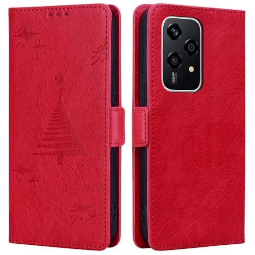 ONETHEFUL Handyhülle für Honor 200 Lite, Premium Leder Schutzhülle Standfunktion Kartenfach Wallet Case Cover Stoßfeste Klapphülle für Honor 200 Lite rot von ONETHEFUL
