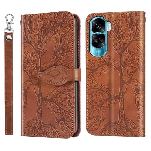 ONETHEFUL Handyhülle für Honor 90 Lite 5G Baum des Lebens Hülle Kunstleder Tasche Klappbar Flip Magnetische BriefHuelle Etui mit Ständer Case für Honor 90 Lite 5G Braun von ONETHEFUL