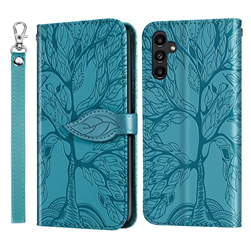 ONETHEFUL Handyhülle für Samsung Galaxy A05s Baum des Lebens Hülle Kunstleder Tasche Klappbar Flip Magnetische BriefHuelle Etui mit Ständer Case für Samsung A05s Blau von ONETHEFUL