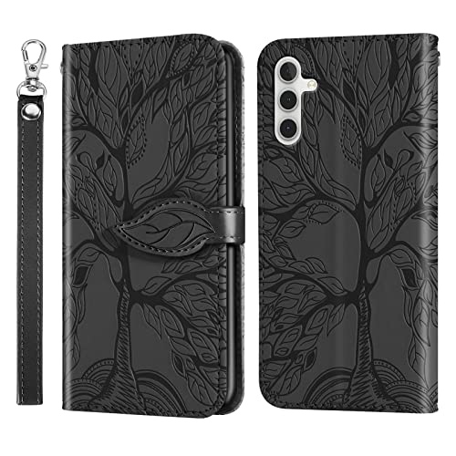 ONETHEFUL Handyhülle für Samsung Galaxy A34 Baum des Lebens Hülle Kunstleder Tasche Klappbar Flip Magnetische BriefHuelle Etui mit Ständer Case für Samsung Galaxy A34 Schwarz von ONETHEFUL