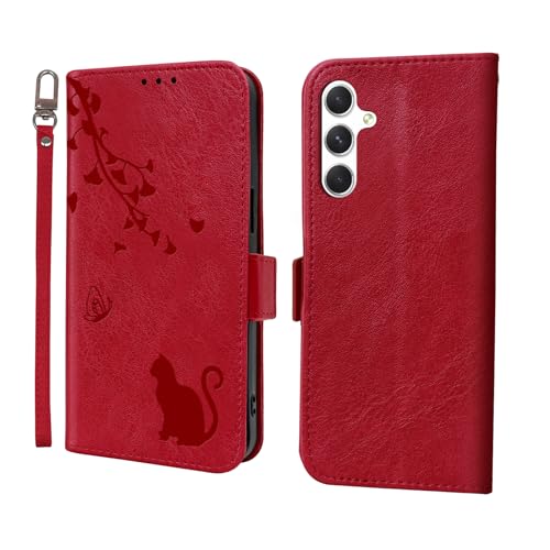 ONETHEFUL Handyhülle für Samsung Galaxy A35 Hülle Premium PU Leder Kartenfach Ständer Schutzhülle Klapphülle mit Samsung A35 Rot von ONETHEFUL