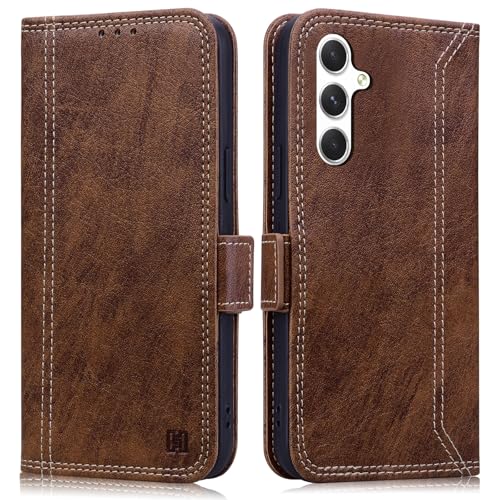 ONETHEFUL Handyhülle für Samsung Galaxy A55 5G Premium PU Leder Hülle Mit Ständer Kartenfach Schutzhülle, Klapphülle für Samsung A55 5G Magnetisch Tasche - Braun von ONETHEFUL