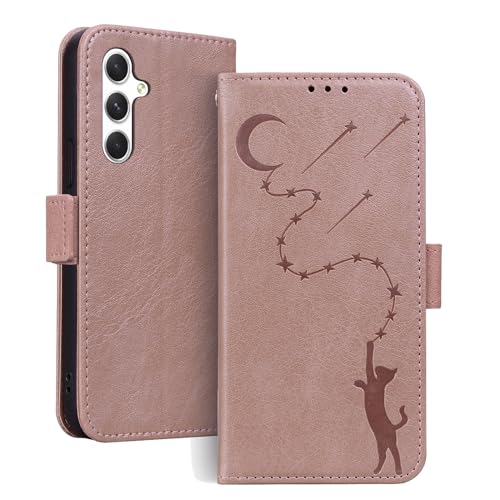 ONETHEFUL Handyhülle für Samsung Galaxy A55 Hülle Leder Ständer Kartenfach Schutzhülle mit Magnetisch Klapphülle Samsung Galaxy A55 5G Tasche Rosa von ONETHEFUL