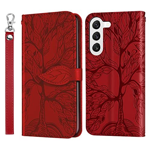 ONETHEFUL Handyhülle für Samsung Galaxy S23 5G Baum des Lebens Hülle Kunstleder Tasche Klappbar Flip Magnetische BriefHuelle Etui mit Ständer Case für Galaxy S23 5G rot von ONETHEFUL