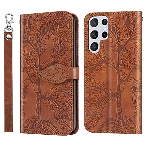 ONETHEFUL Handyhülle für Samsung Galaxy S24 Ultra Baum des Lebens Hülle Kunstleder Tasche Klappbar Flip Magnetische BriefHuelle Etui mit Ständer Case für Samsung Galaxy S24 Ultra Braun von ONETHEFUL