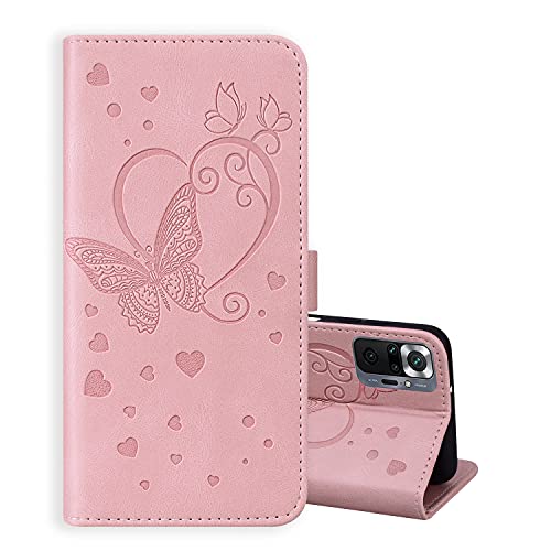 ONETHEFUL Handyhülle für Xiaomi Redmi Note 10 Pro/Note 10 Pro Max Hülle PU Leder Schmetterling Blume Muster Tasche Case Huelle mit Ständer - Rosa von ONETHEFUL