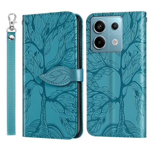 ONETHEFUL Handyhülle für Xiaomi Redmi Note 13 Pro Baum des Lebens Hülle Kunstleder Tasche Klappbar Flip Magnetische BriefHuelle Etui mit Ständer Case für Xiaomi Redmi Note 13 Pro Blau von ONETHEFUL