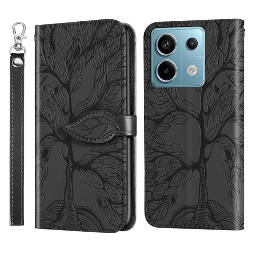 ONETHEFUL Handyhülle für Xiaomi Redmi Note 13 Pro Baum des Lebens Hülle Kunstleder Tasche Klappbar Flip Magnetische BriefHuelle Etui mit Ständer Case für Xiaomi Redmi Note 13 Pro Schwarz von ONETHEFUL