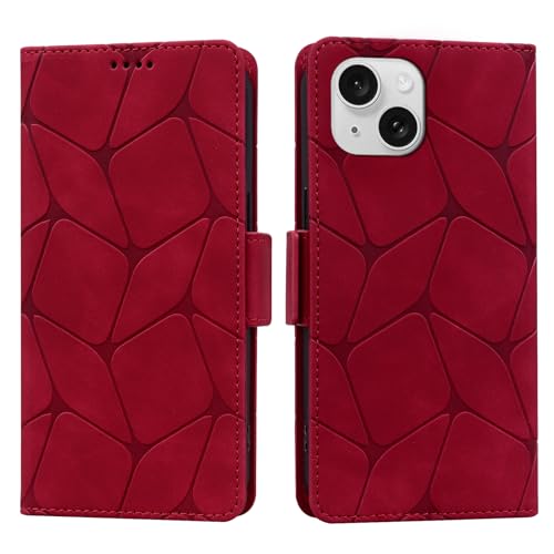 ONETHEFUL Handyhülle iPhone 15 Stoßfest Hülle Magnet Kartenfach Standfunktion Wallet Leder Klappbar Schutzhülle für iPhone 15 Rot von ONETHEFUL