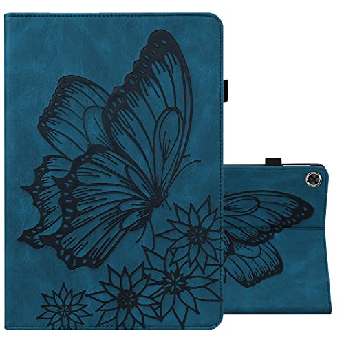 ONETHEFUL Hülle Etui für Lenovo Tab M8 8 Zoll 2019 TB-8505F TB-8505X Schutzhülle Book Cover PU Leder Tablet Schmetterlings Prägemuster Case Huelle mit Ständer - Pfauenblau von ONETHEFUL