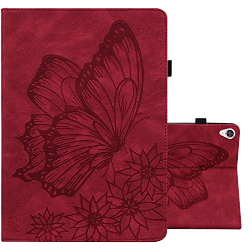 ONETHEFUL Hülle Etui für Lenovo Tab P11 2020 J606F J606X Schutzhülle Book Cover PU Leder Tablet Schmetterlings Prägemuster Case Huelle mit Ständer - Rot von ONETHEFUL