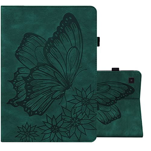 ONETHEFUL Hülle Etui für Samsung Galaxy Tab A7 10.4 Zoll 2020 T500 T505 Schutzhülle Book Cover PU Leder Tablet Schmetterlings Prägemuster Case Huelle mit Ständer - Grün von ONETHEFUL