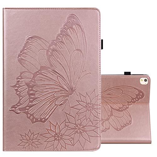 ONETHEFUL Hülle Etui für iPad 10.2 2021 2020 2019 / iPad Air 3 10.5 2019 / iPad PRO 10.5 2017 Schutzhülle Book Cover PU Leder Tablet Schmetterlings Prägemuster Case Huelle mit Ständer - Rosa von ONETHEFUL