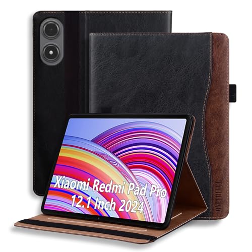 ONETHEFUL Hülle für Xiaomi Redmi Pad Pro 12.1 Zoll 2024, Premium PU Leder Business Multi-Winkel Folio Schutzhülle Dokumentschlitze Tablet case für Xiaomi Redmi Pad Pro 12.1'' Schwarz von ONETHEFUL