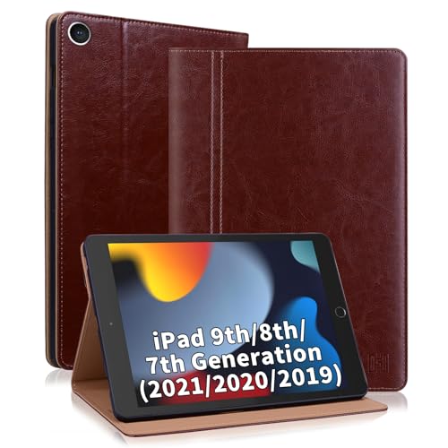ONETHEFUL Hülle für iPad 9./8./7. Generation 10.2 Zoll Schutzhülle mit Stifthalter Ständer Kartenfächer, Kompatibel iPad 10,2 (2021/2020/2019)/iPad Air 3/iPad Pro 10.5 Auto Schlaf/Wach Braun von ONETHEFUL