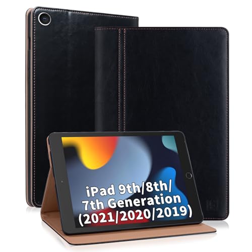 ONETHEFUL Hülle für iPad 9./8./7. Generation 10.2 Zoll Schutzhülle mit Stifthalter Ständer Kartenfächer, Kompatibel iPad 10,2 (2021/2020/2019)/iPad Air 3/iPad Pro 10.5 Auto Schlaf/Wach Schwarz von ONETHEFUL