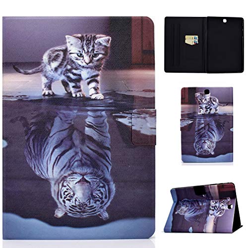 ONETHEFUL Tablethülle Book Cover Etui für Samsung Galaxy Tab A 9.7 SM-T550/T555 SchutzTablethülle PU Leder Tablet Tasche Case Huelle mit Standfunktion - Katze und Tiger von ONETHEFUL