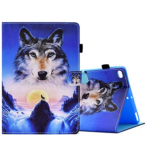 ONETHEFUL hülle Book Cover Etui für Apple iPad 9.7" 2017 2018 / iPad Air 2013 / iPad Air 2 2014 Schutzhülle PU Leder Tablet Tasche Case Huelle mit Ständer - Wolf von ONETHEFUL