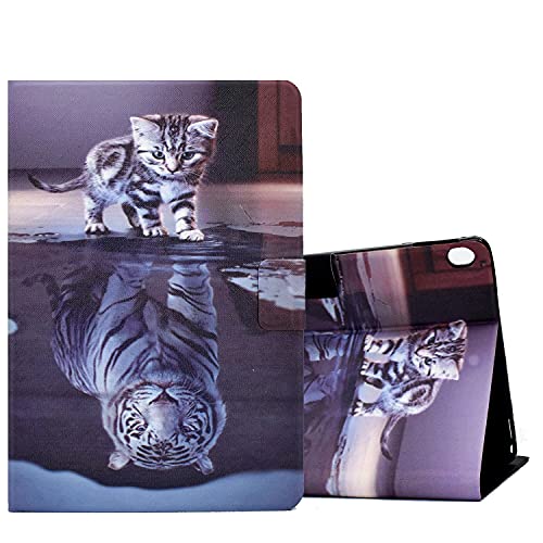 ONETHEFUL hülle Book Cover Etui für Lenovo Tab M10 / M10 HD 10.1 Zoll TB-X605F TB-X605L TB-X505F TB-X505L Schutzhülle PU Leder Tablet Tasche Case Huelle mit Ständer -Katze und Tiger von ONETHEFUL