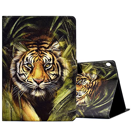 ONETHEFUL hülle Book Cover Etui für Lenovo Tab M10 / M10 HD 10.1 Zoll TB-X605F TB-X605L TB-X505F TB-X505L Schutzhülle PU Leder Tablet Tasche Case Huelle mit Ständer -Tiger von ONETHEFUL