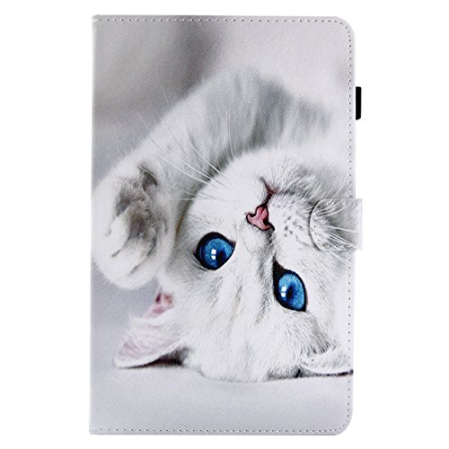 ONETHEFUL hülle Book Cover Etui für Samsung Galaxy Tab A / A6 10.1" 2016 T580 T585 Schutzhülle PU Leder Tablet Tasche Case Huelle mit Ständer - weiße Katze von ONETHEFUL