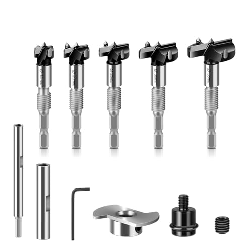 ONEVAN 5tlg Forstnerbohrer Set, Ø 15, 20, 25, 30, 35 mm, in Kunststoffbox, Sechskantschaft Forstner Holzbohrer, inkl. Tiefenstopps, Verlängerungsstange, Adapter ONEVAN 5tlg Forstnerbohrer Set, Ø 15, 20, 25, 30, 35 mm, in Kunststoffbox, Sechskantschaft Forstner Holzbohrer, inkl. Tiefenstopps, Verlängerungsstange, Adapter von ONEVAN