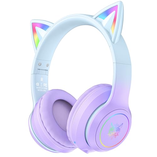 ONITOON Bluetooth-Kopfhörer mit LED-Katzenohren – Kabelloses Over-Ear Headset mit Mikrofon, Hi-Fi Stereo-Sound, 55h Spielzeit & Lautstärkeregler für Kinder/Erwachsene (iPhone/iPad/PC/Laptop) von ONITOON