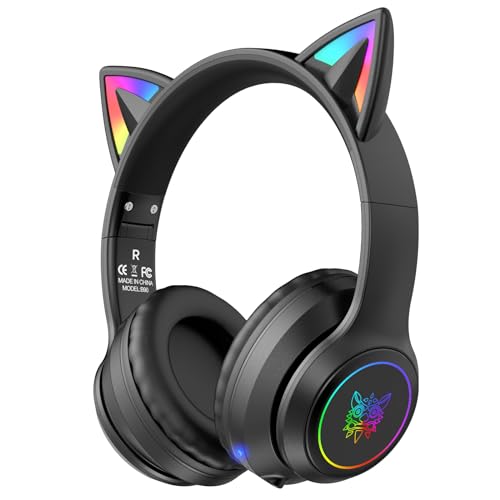 ONITOON Bluetooth-Kopfhörer mit LED-Katzenohren – Kabelloses Over-Ear Headset mit Mikrofon, Hi-Fi Stereo-Sound, 55h Spielzeit & Lautstärkeregler für Kinder/Erwachsene (iPhone/iPad/PC/Laptop) von ONITOON