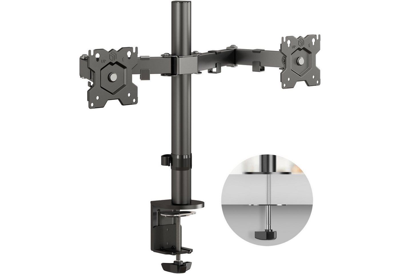 ONKRON ONKRON 13"-32", 8 kg (x2), VESA 75x75 & 100x100, D221E-B Monitor-Halterung, (bis 32,00 Zoll, Monitor Halterung für 2 Monitore, Monitor Halterung für 2 Monitore, neigbar, schwenkbar, ausziehbar, höhenverstellbar, Hoch-Querformat) von ONKRON