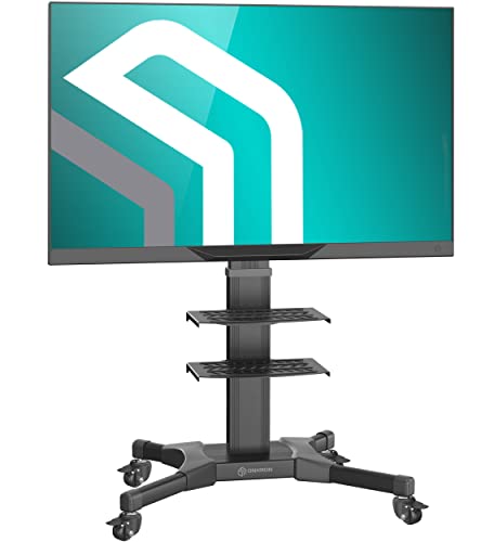 ONKRON TV Ständer rollbar für 32-60 Zoll TVs bis zu 30,5 kg - Fernsehständer höhenverstellbar aus Aluminium max 600x400 VESA Standfuß Fernseher Rollwagen/TV Wagen mit Rollen Schwarz TS2551-B von ONKRON
